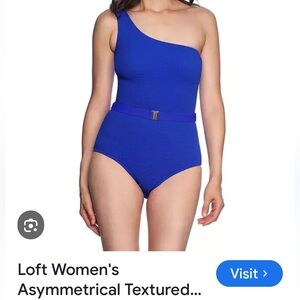 LOFT One-Shoulder Textured One-Piece Swimsuit in Royal Blue